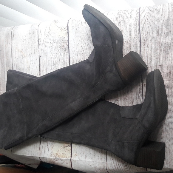 Lucky Brand Rayla gray suede over the knee stacked heel boots - Picture 1 of 14